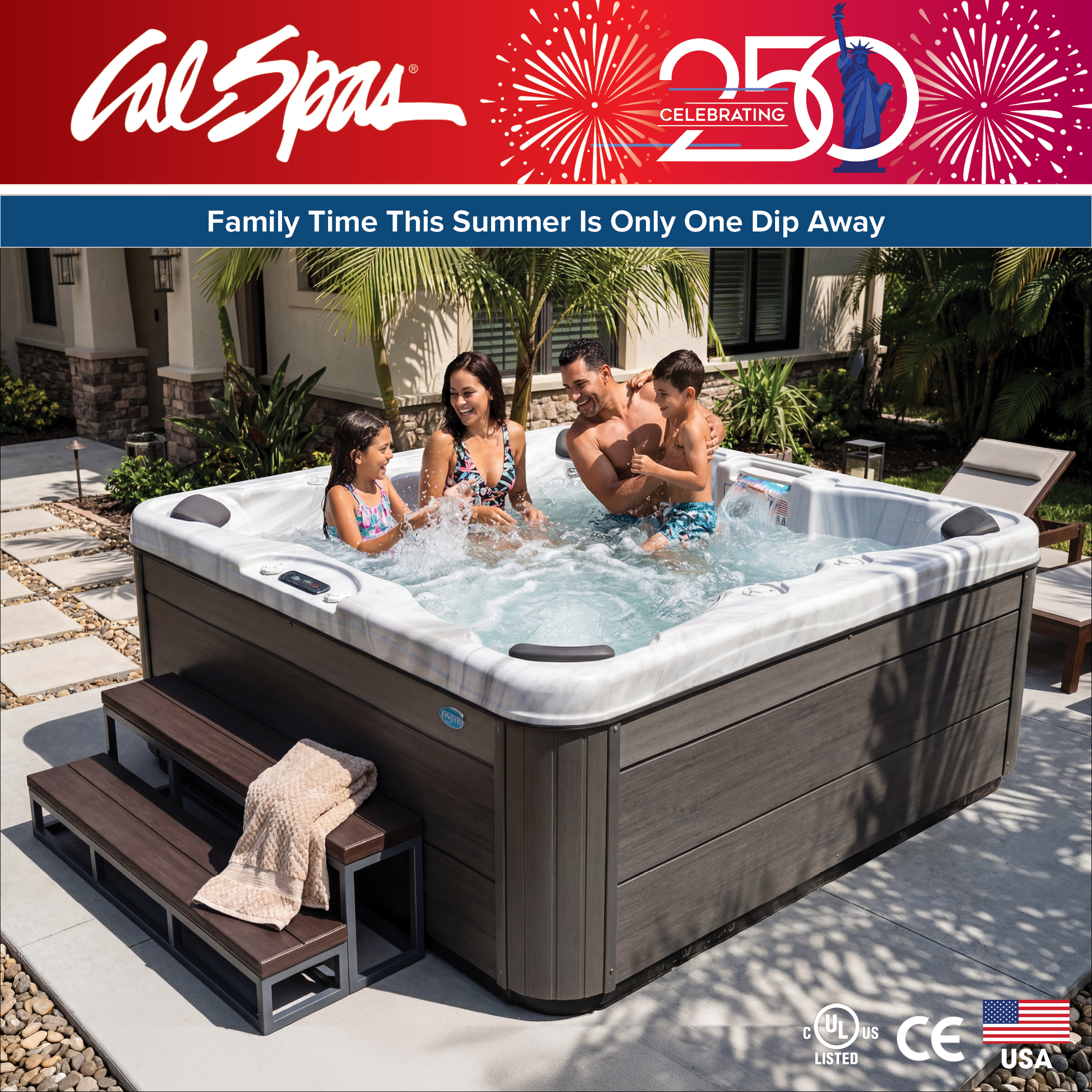 Calspas hot tub being used in a family setting - Carlsbad